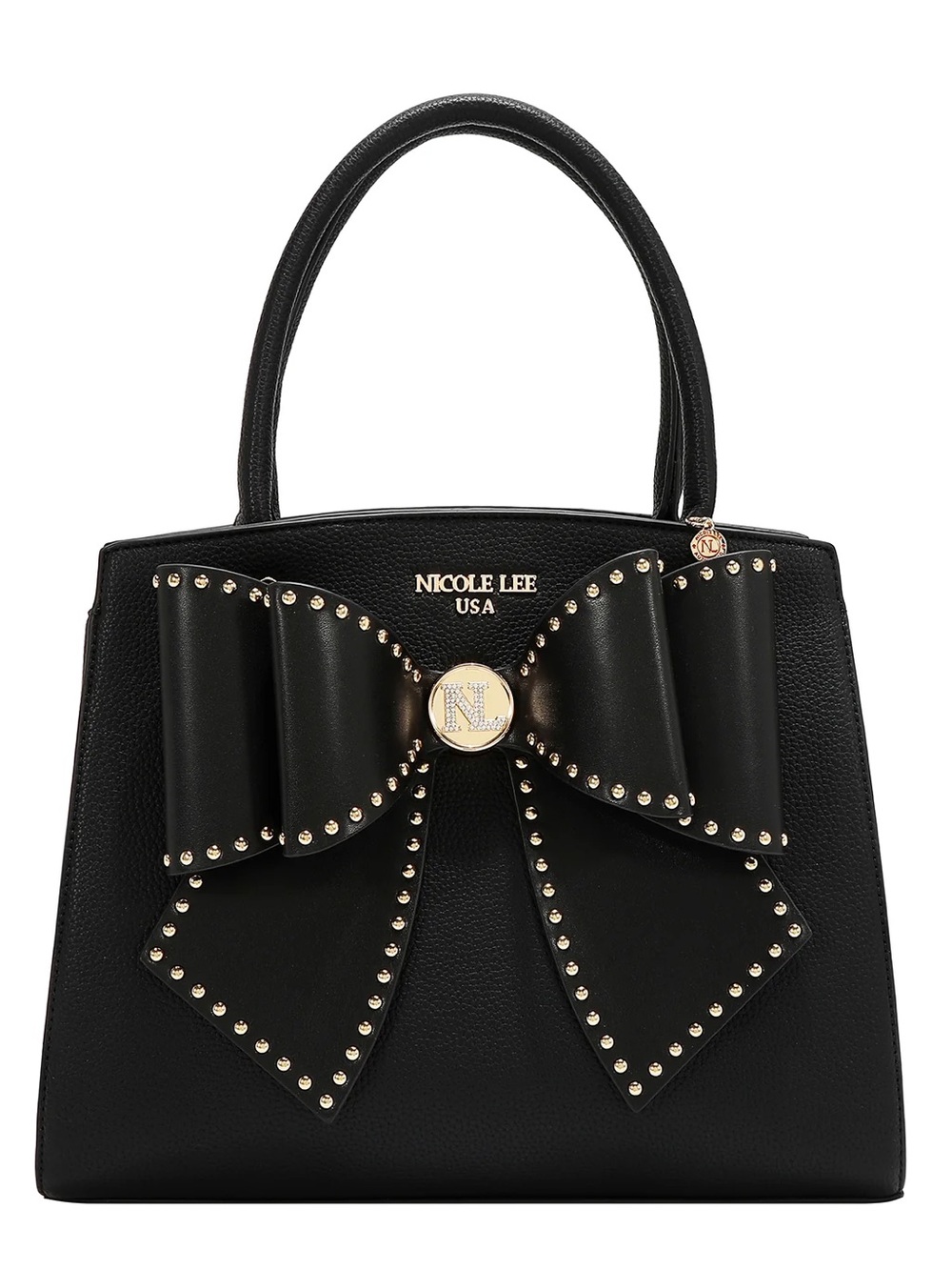 Nicole Lee Black Bow-Accent Top-Handle Satchel with Gold Studs